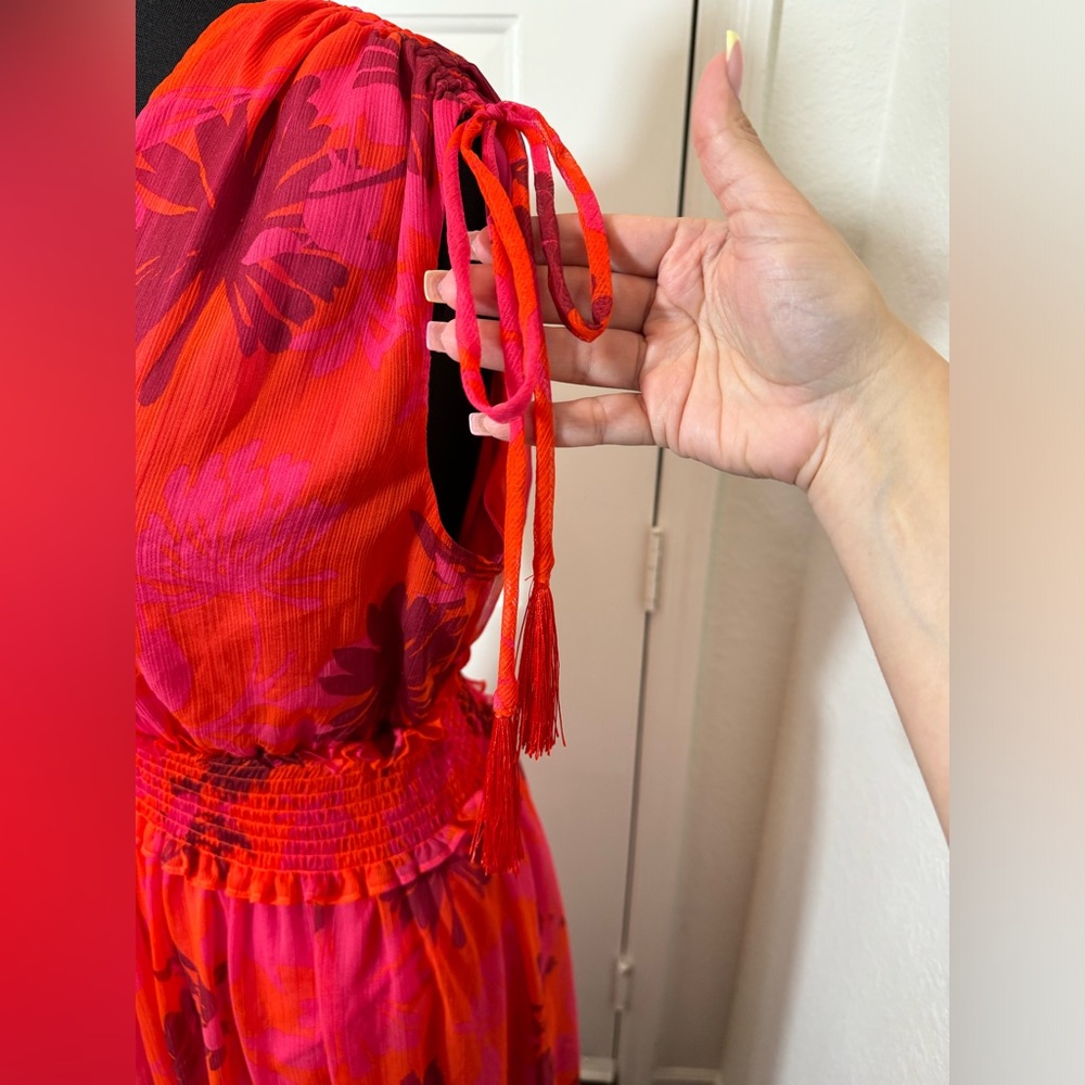 Red Pleated Tie Front Maxi Sundress - Picture 4 of 13